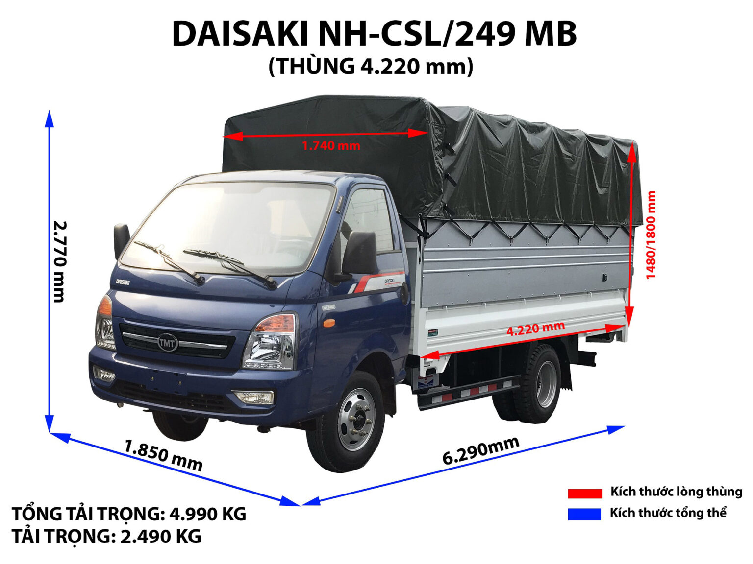 Xe tải 2,5 tấn Daisaki NH-CSL/249 mui bạt thùng 4m2