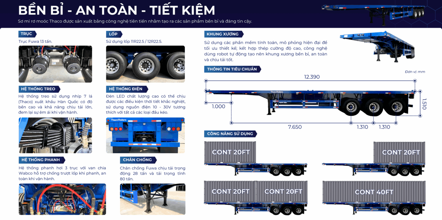 SƠ MI RƠ MOÓC SÀN 3 TRỤC 40 FEET 8 KHOÁ