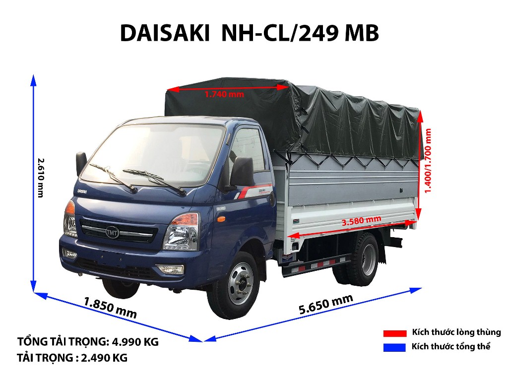 Xe tải 2,5 tấn Daisaki NH-CL/249 thùng mui bạt