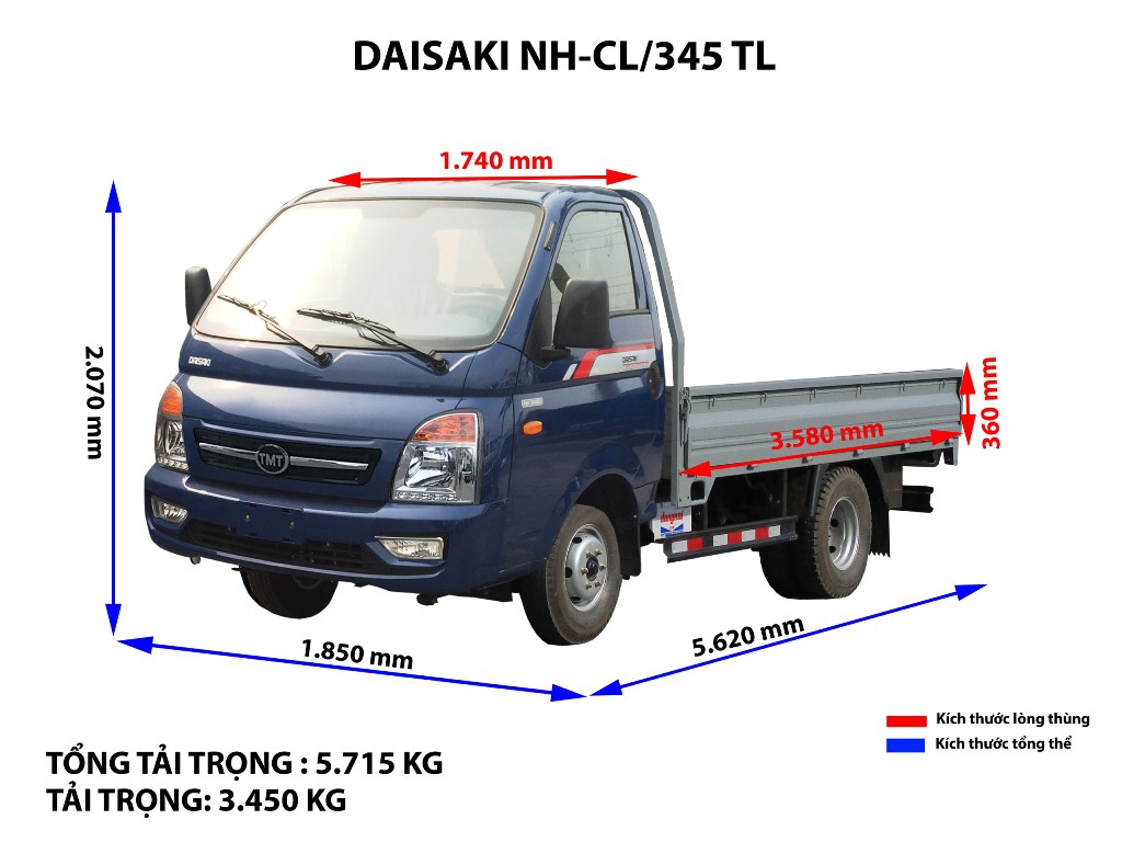 Xe tải 3,5 tấn daisaki NH-CL/345 thùng lửng